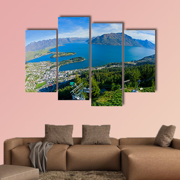 Queenstown and Lake Wakatipu in New Zealand multi panel canvas wall art