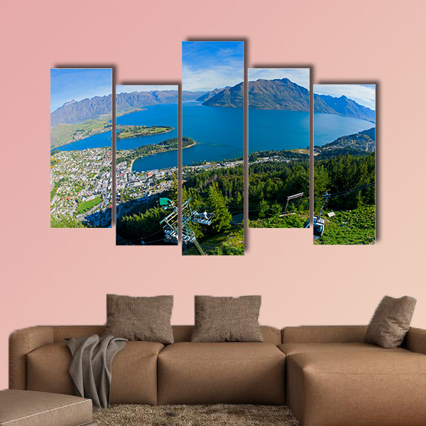Queenstown and Lake Wakatipu in New Zealand multi panel canvas wall art