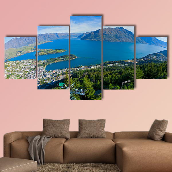 Queenstown and Lake Wakatipu in New Zealand multi panel canvas wall art