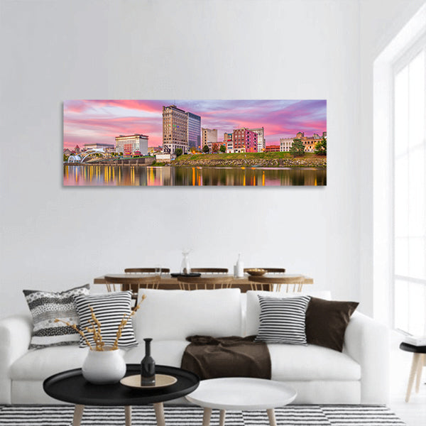 USA downtown skyline on the river panoramic canvas wall art.