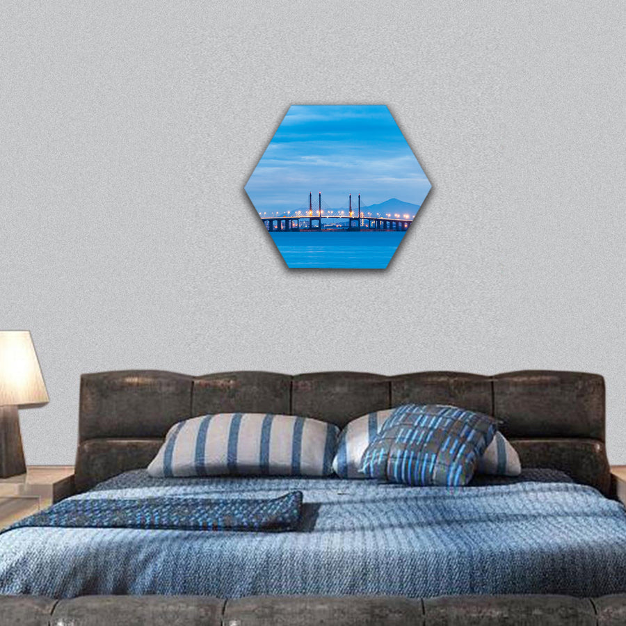 Bridge from the shore of George Town, Malaysia hexagonal canvas wall art
