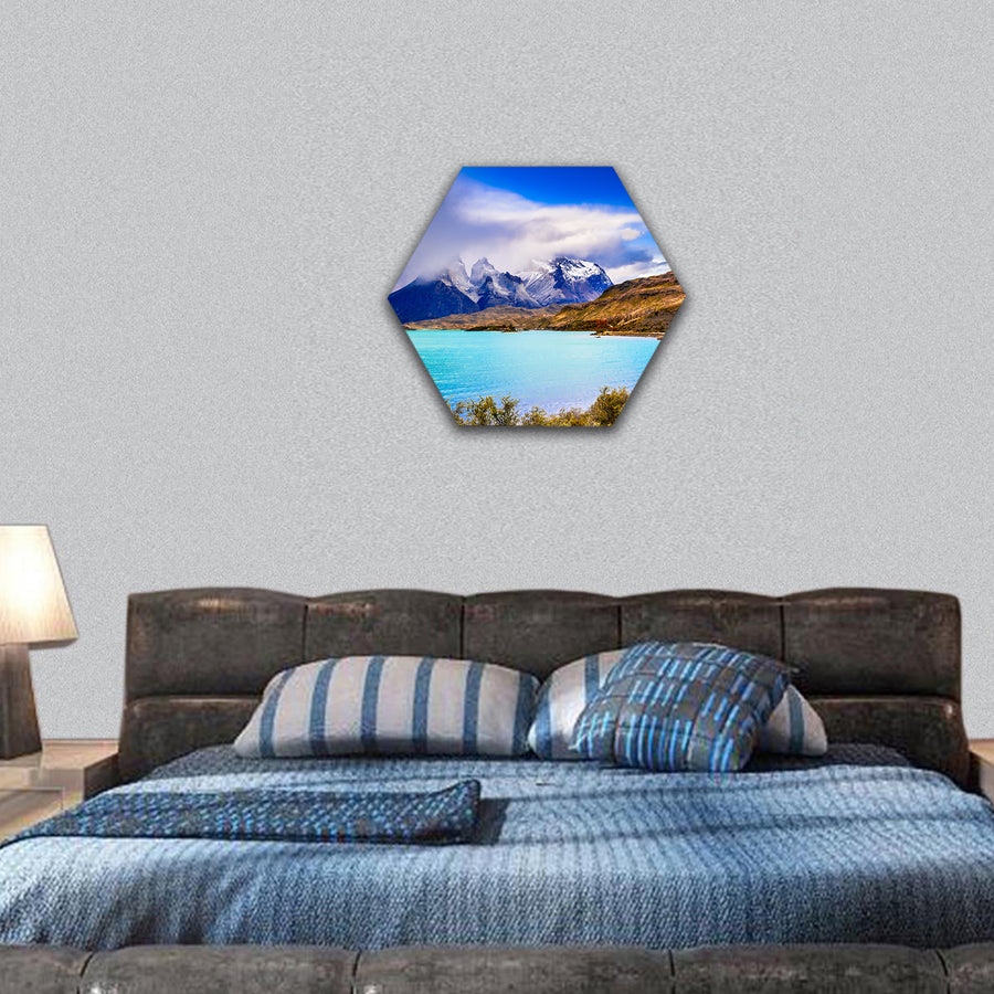 Autumn austral landscape in Patagonia hexagonal canvas wall art