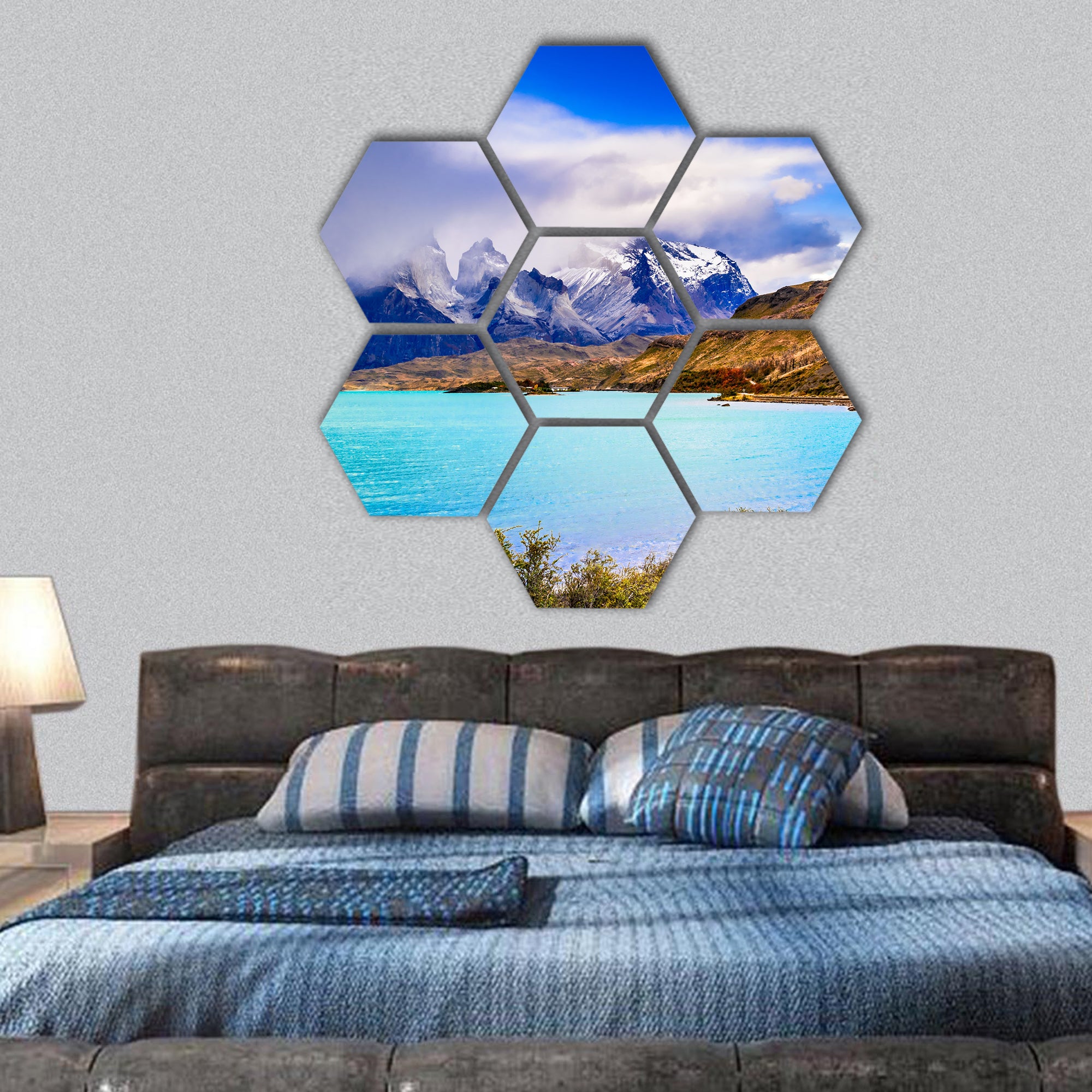 Autumn austral landscape in Patagonia hexagonal canvas wall art