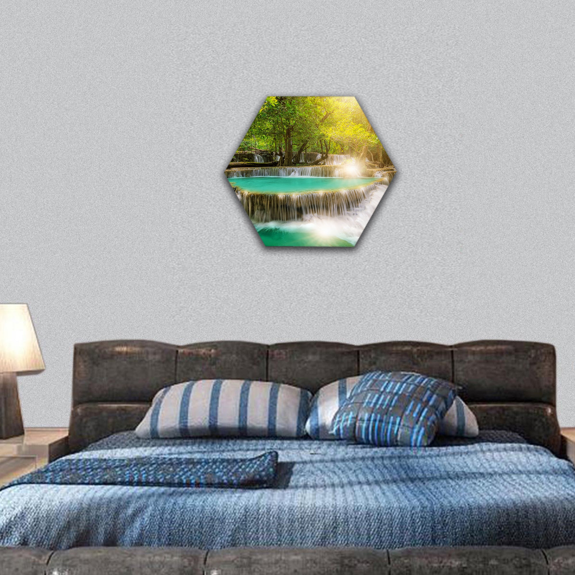 Landscape Huai Mae Kamin waterfall Srinakarin Dam hexagonal canvas wall art