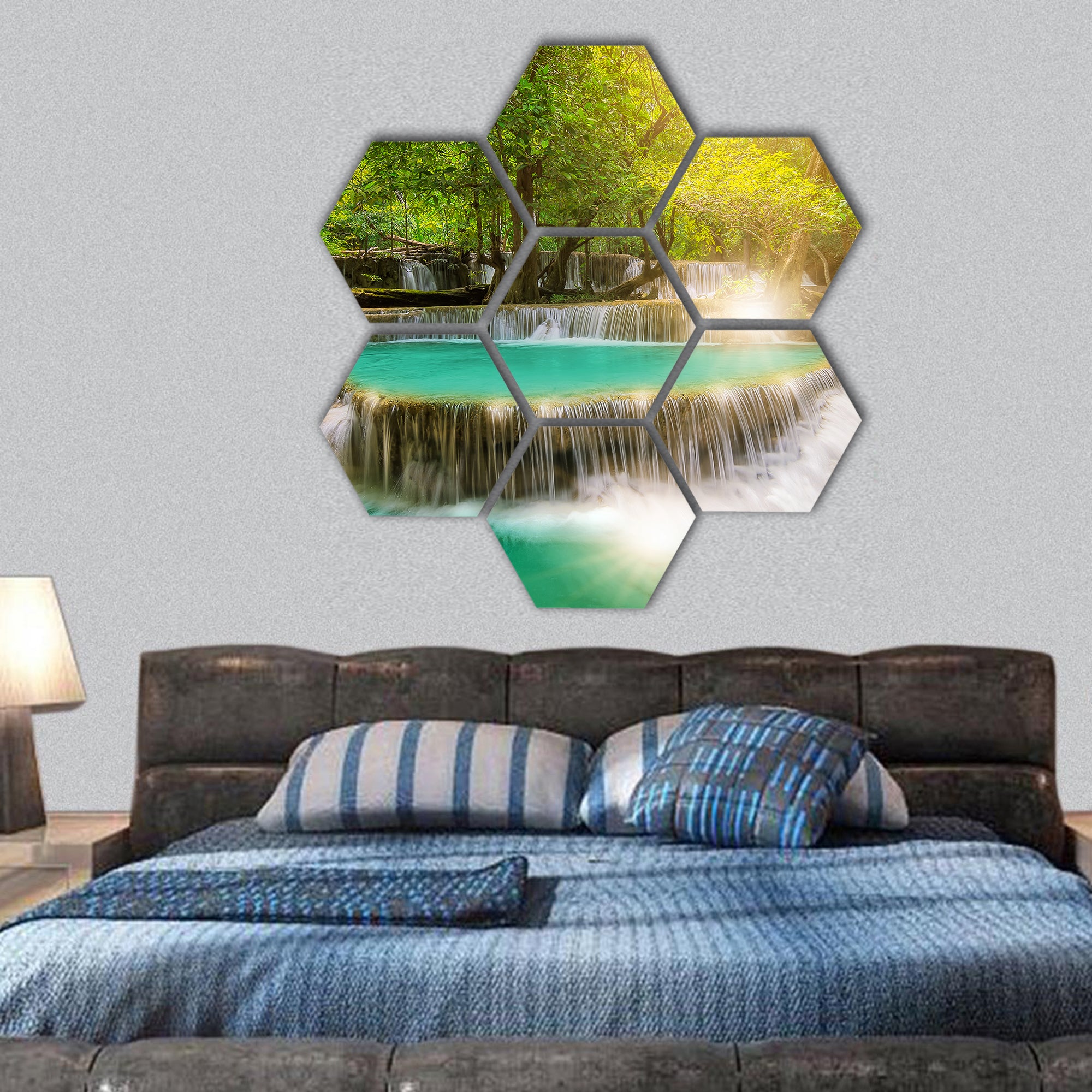 Landscape Huai Mae Kamin waterfall Srinakarin Dam hexagonal canvas wall art