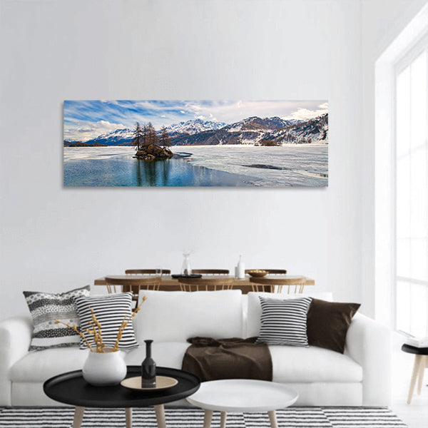 Spring thaw with islet panoramic canvas wall art.
