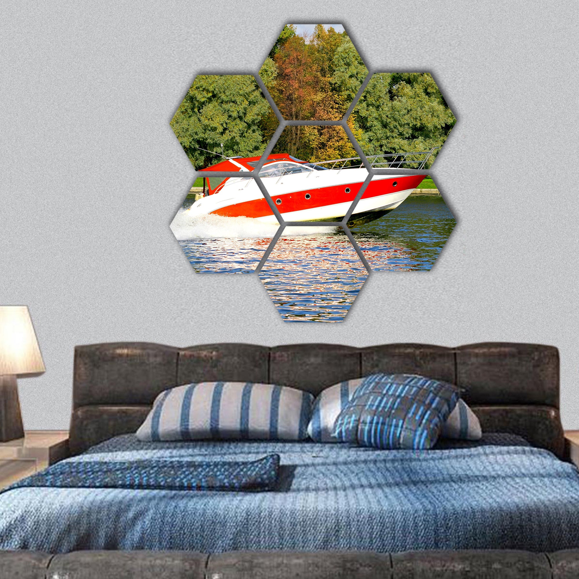 Speed boat fast and furious hexagonal canvas wall art