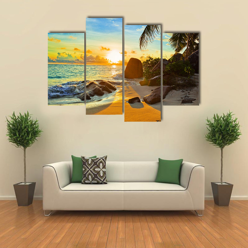The Natural Background At A Tropical Beach At Sunset Multi Panel Canvas Wall Art