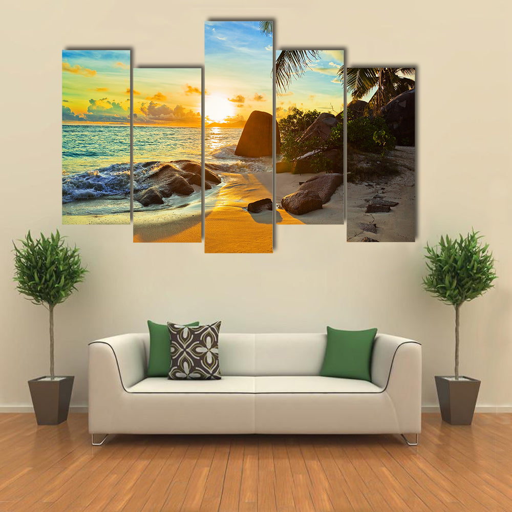 The Natural Background At A Tropical Beach At Sunset Multi Panel Canvas Wall Art