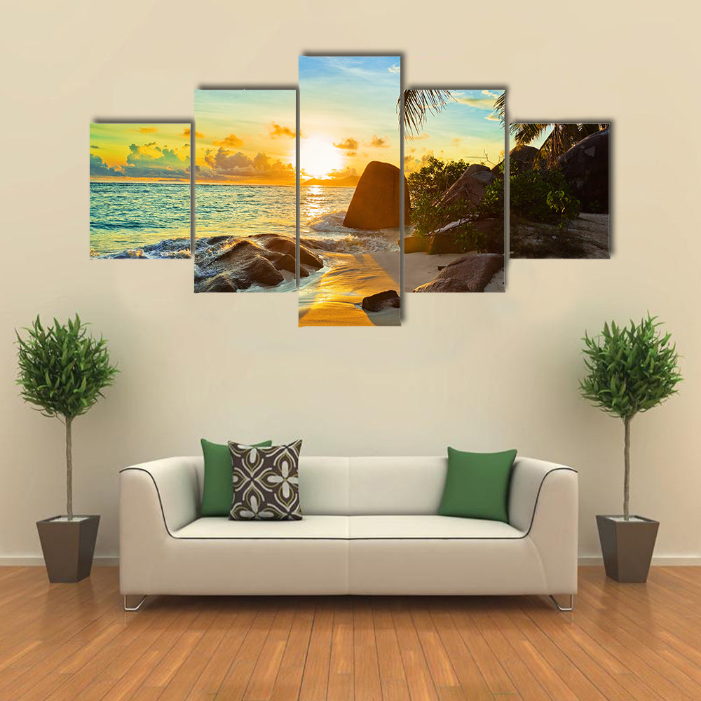 The Natural Background At A Tropical Beach At Sunset Multi Panel Canvas Wall Art