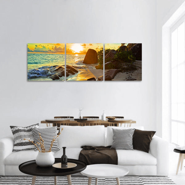 Tropical beach at sunset - nature background panoramic canvas wall art