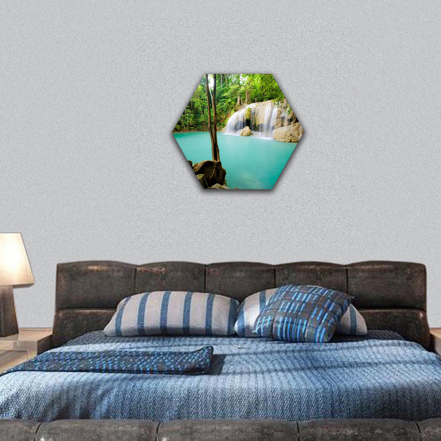Deep forest Waterfall in Thailand hexagonal canvas wall art