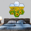 Fine summer field of sunflowers in the blue sky hexagonal canvas wall art