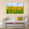 Fine summer field of sunflowers in the blue sky Multi panel canvas wall art