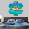 Small island in Aegean sea, Greece hexagonal canvas wall art