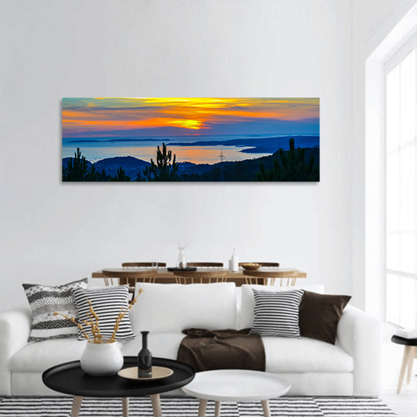 Amazing and colorful sunset panoramic canvas wall art.