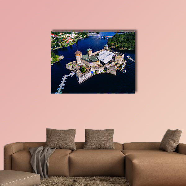 Aerial view of olavinlinna medieval castle in Savonlinna, Finland wall art