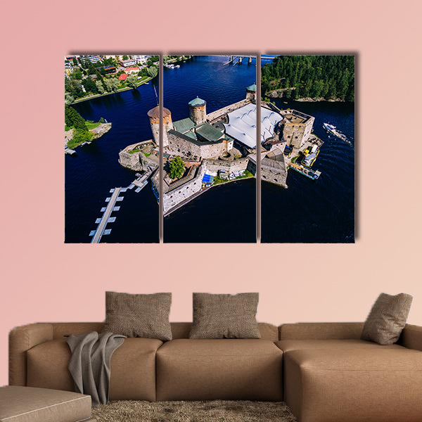 Aerial view of olavinlinna medieval castle in Savonlinna, Finland wall art