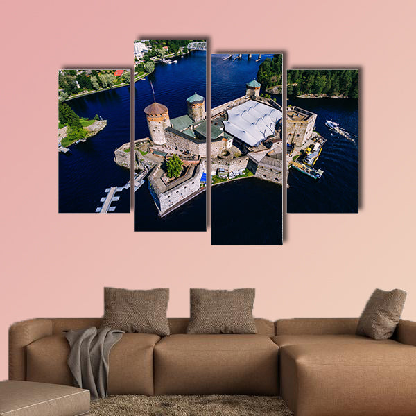 Aerial view of olavinlinna medieval castle in Savonlinna, Finland wall art