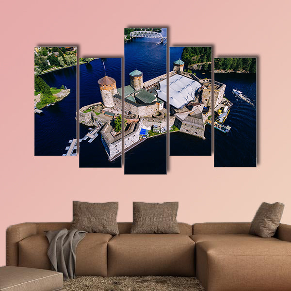 Aerial view of olavinlinna medieval castle in Savonlinna, Finland wall art