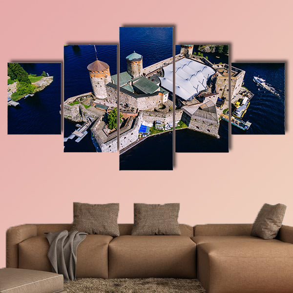 Aerial view of olavinlinna medieval castle in Savonlinna, Finland wall art