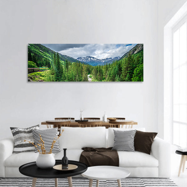 The White Pass Route on train passing landscape panoramic canvas wall art.