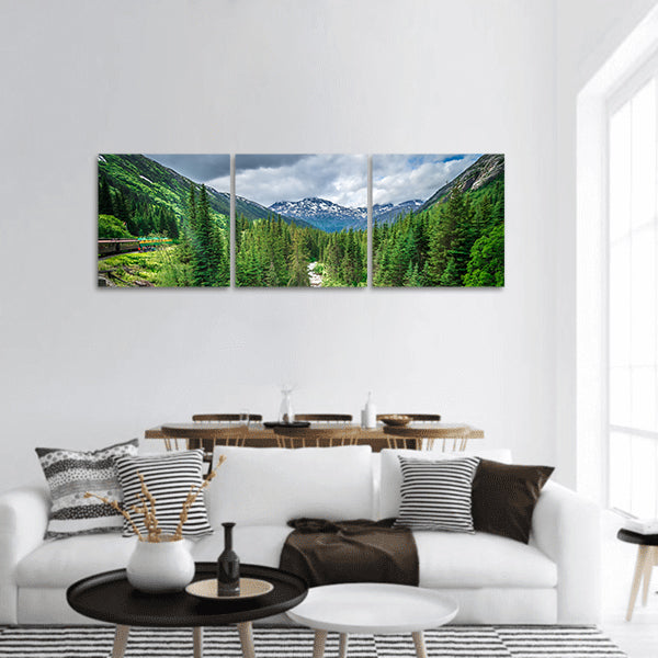 The White Pass Route on train passing landscape panoramic canvas wall art.