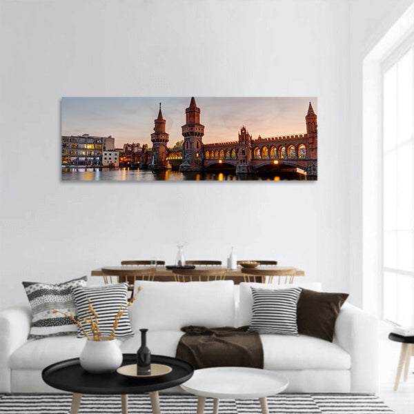 The River Spree and the Oberbaum Bridge panoramic canvas wall art.