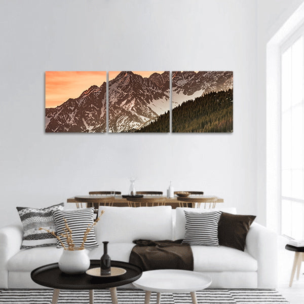 Winter mountain in the morning panoramic canvas wall art.