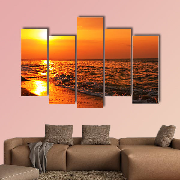 Sunset on the sea Multi panel canvas wall art