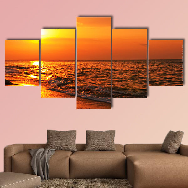 Sunset on the sea Multi panel canvas wall art