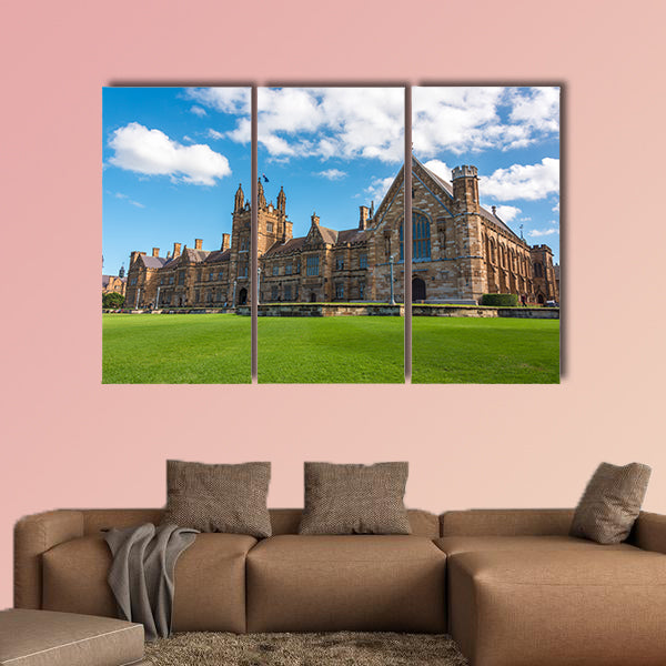 University of Sydney gothic style facade with green grass canvas wall art