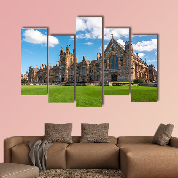 University of Sydney gothic style facade with green grass canvas wall art