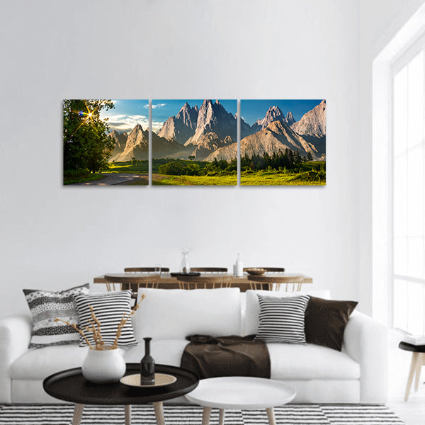 Rocky peaks at sunset panoramic canvas wall art.