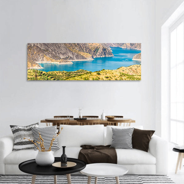 Beautiful view of Nurek Reservoir panoramic canvas wall art