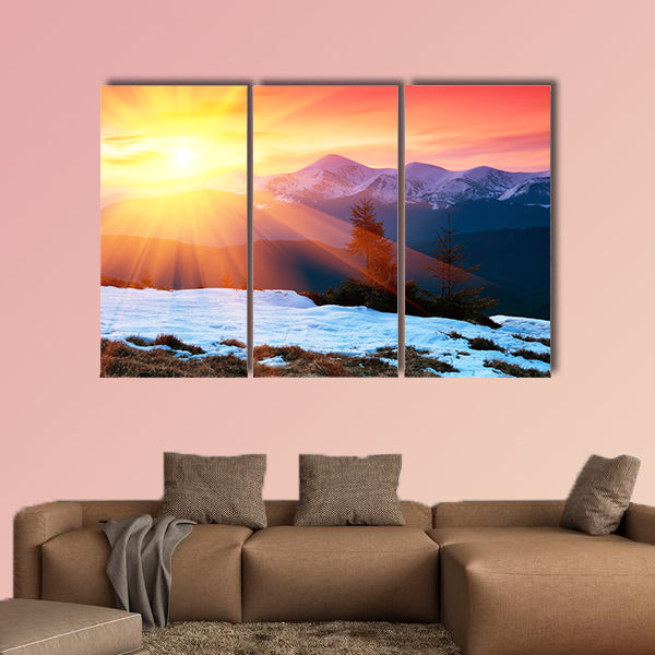  Spring landscape with the cloudy sky at the end of day multi panel canvas wall art