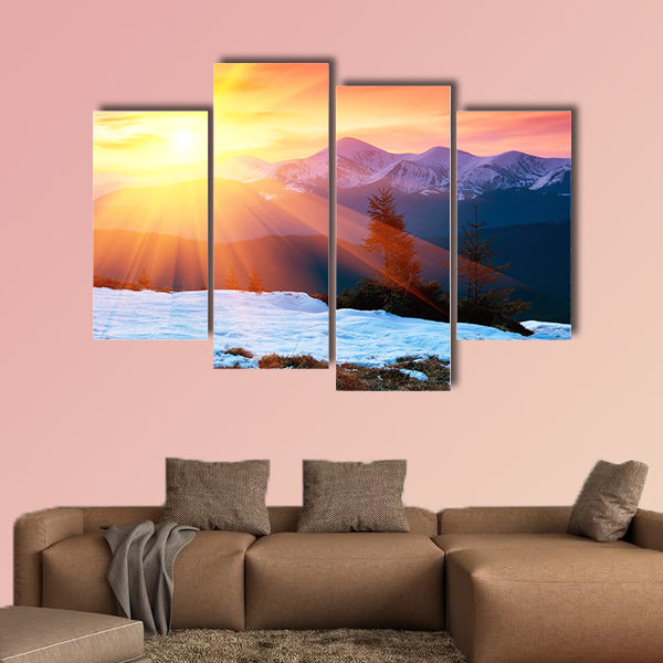  Spring landscape with the cloudy sky at the end of day multi panel canvas wall art