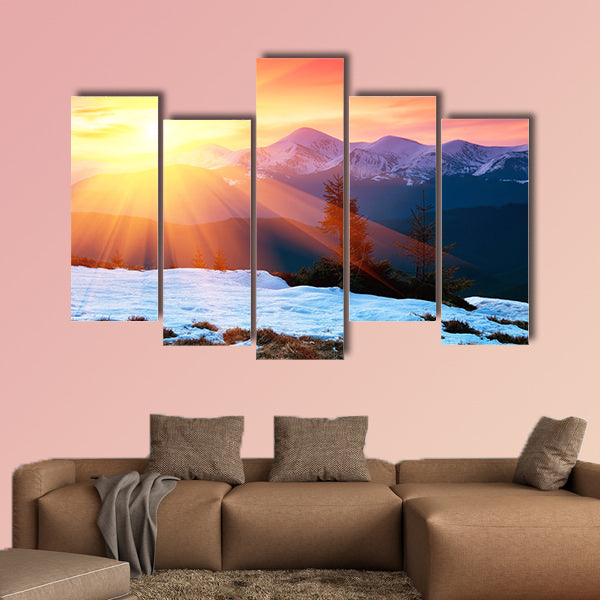 Spring landscape with the cloudy sky at the end of day multi panel canvas wall art