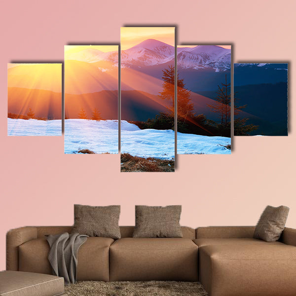  Spring landscape with the cloudy sky at the end of day multi panel canvas wall art