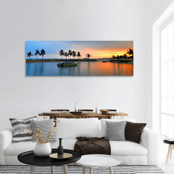 Beautiful sunset color with tropical trees panoramic canvas wall art
