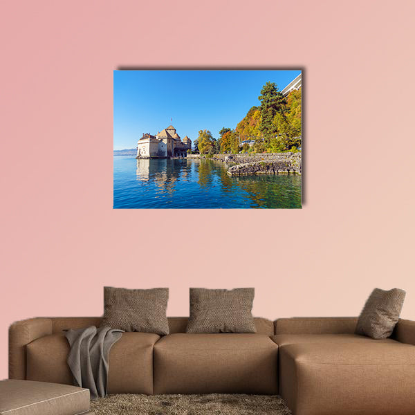 Chillon Castle on Lake Geneva in Alps Mountains at autumn, wall art