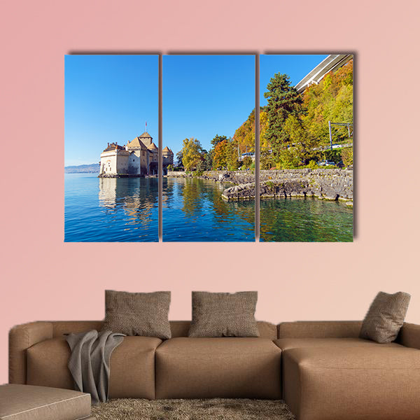 Chillon Castle on Lake Geneva in Alps Mountains at autumn, wall art