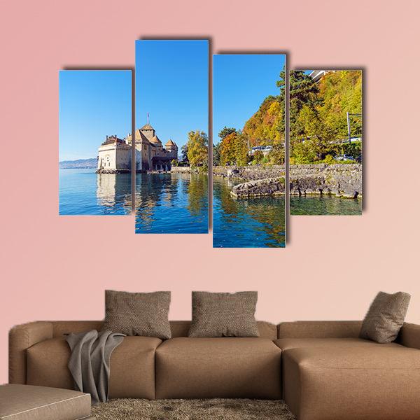 Chillon Castle on Lake Geneva in Alps Mountains at autumn, wall art