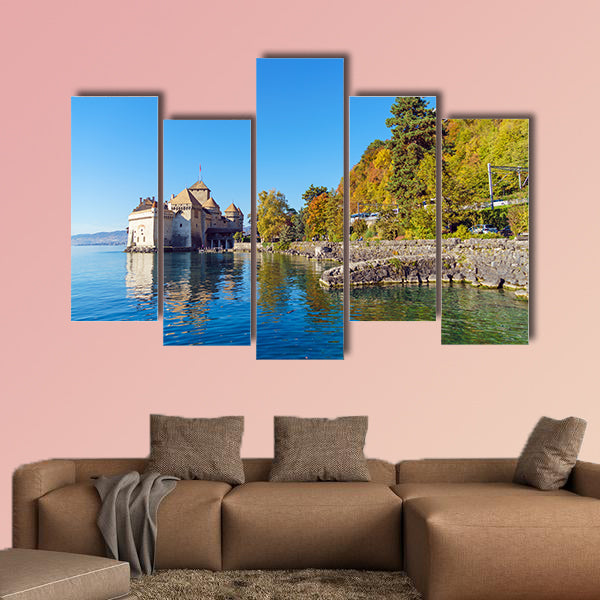 Chillon Castle on Lake Geneva in Alps Mountains at autumn, wall art