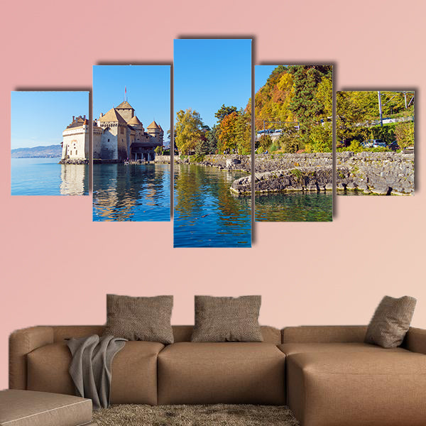 Chillon Castle on Lake Geneva in Alps Mountains at autumn, wall art