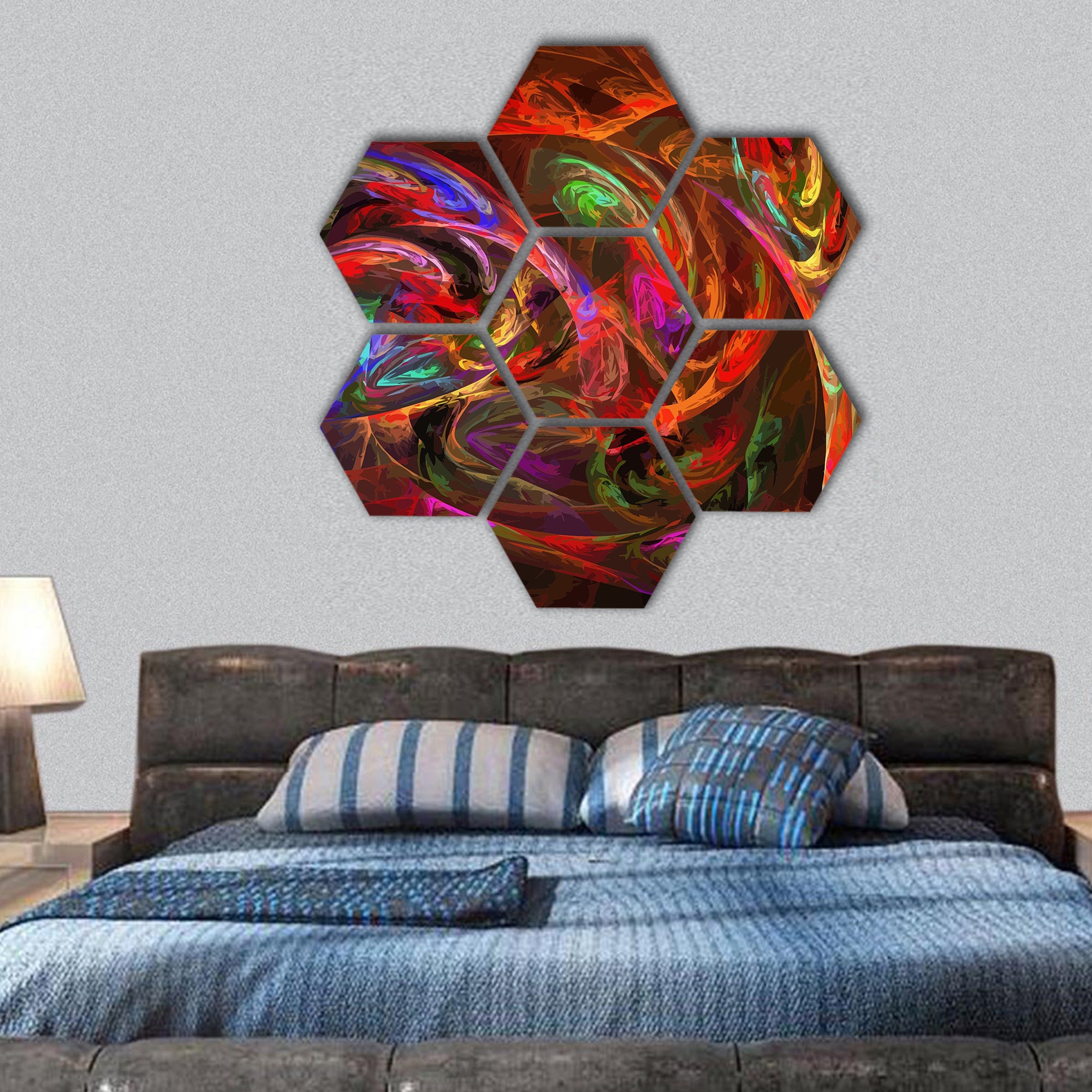 Illustration of digital fractal hexagonal canvas wall art