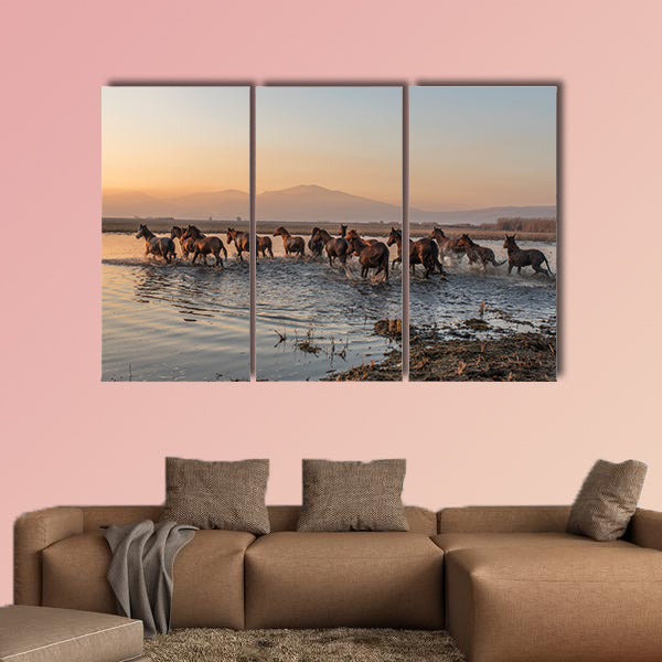 Sequenced wild horses multi panel canvas wall art