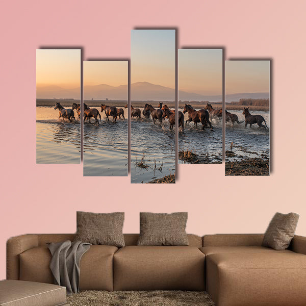 Sequenced wild horses multi panel canvas wall art