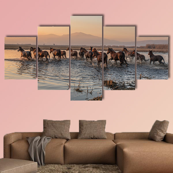 Sequenced wild horses multi panel canvas wall art