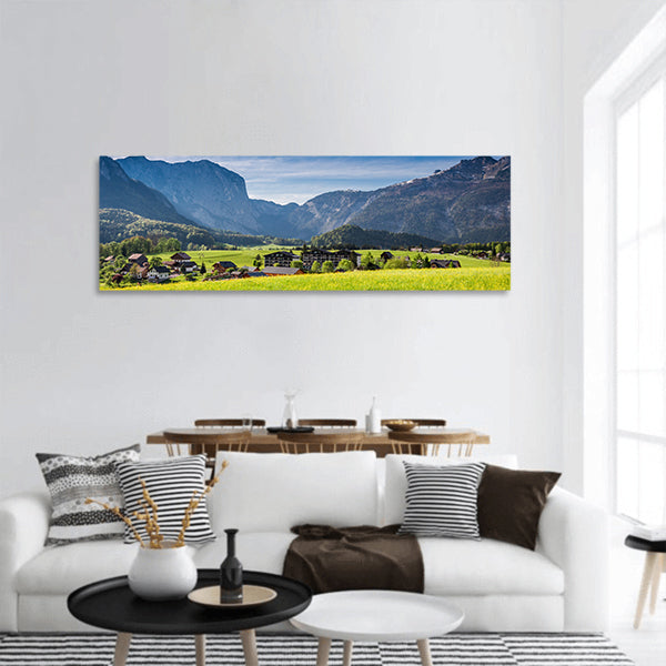 Beautiful sunrise at Gosau panoramic canvas wall art